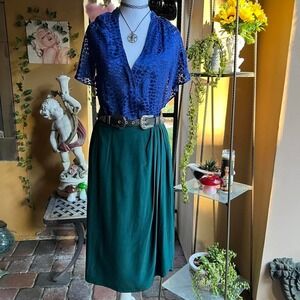 Vintage Anne Klein Green Wrap Midi Skirt